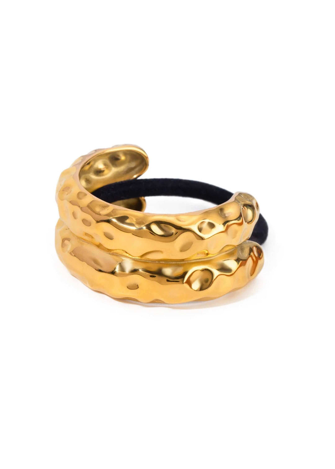 Small Double 18K gold plated hammered hair cuff with a polished finish for delicate and elegant hairstyles.