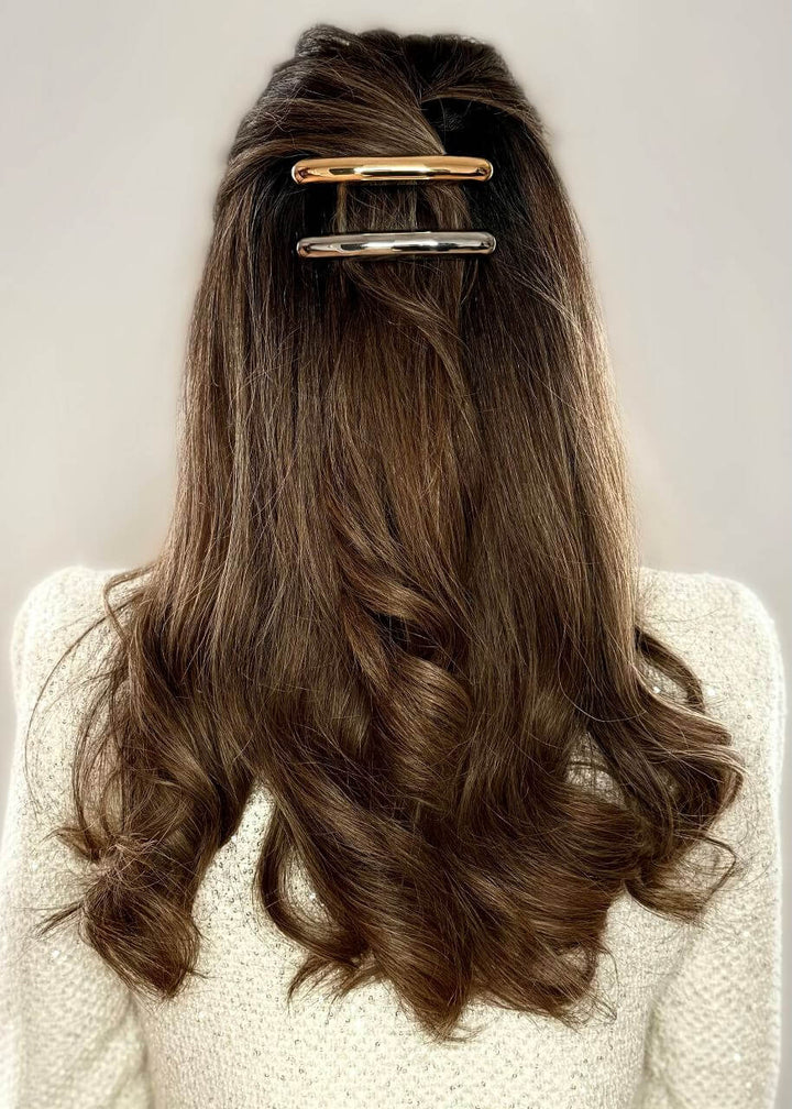 18K Gold Plated and Stainless Steel Classic Hair Barrette Clip 