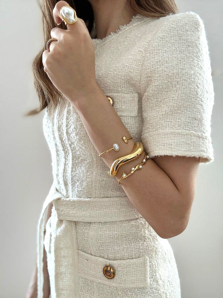 Gold Plated Pearl Bangle Bracelet 18K Gold Plated