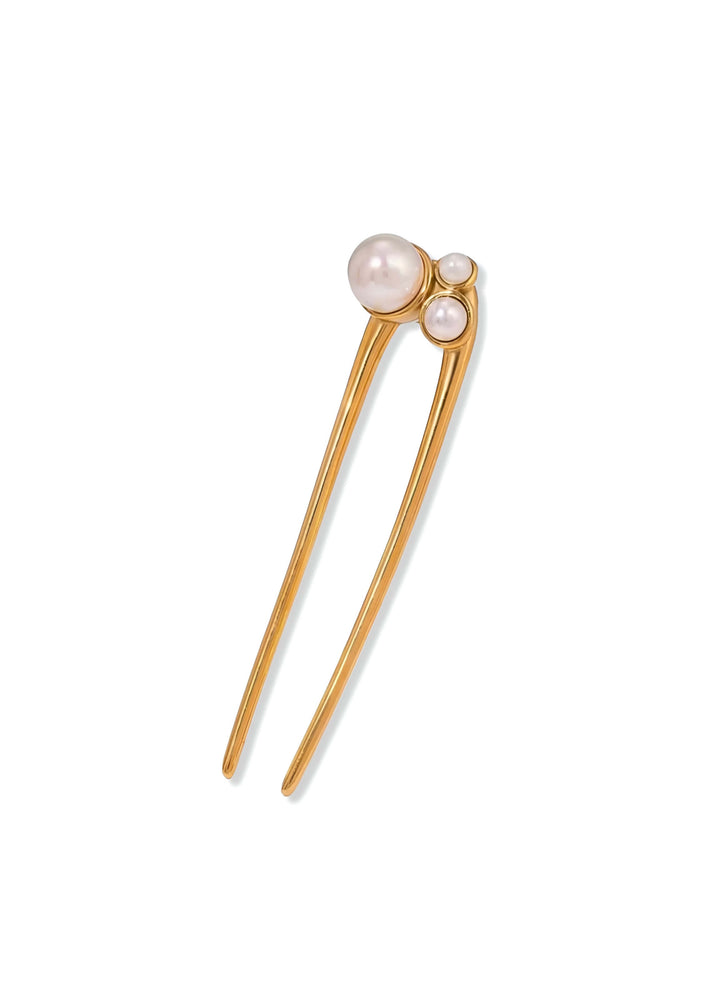 18K Gold Plated Pearl Hair Pin Fork