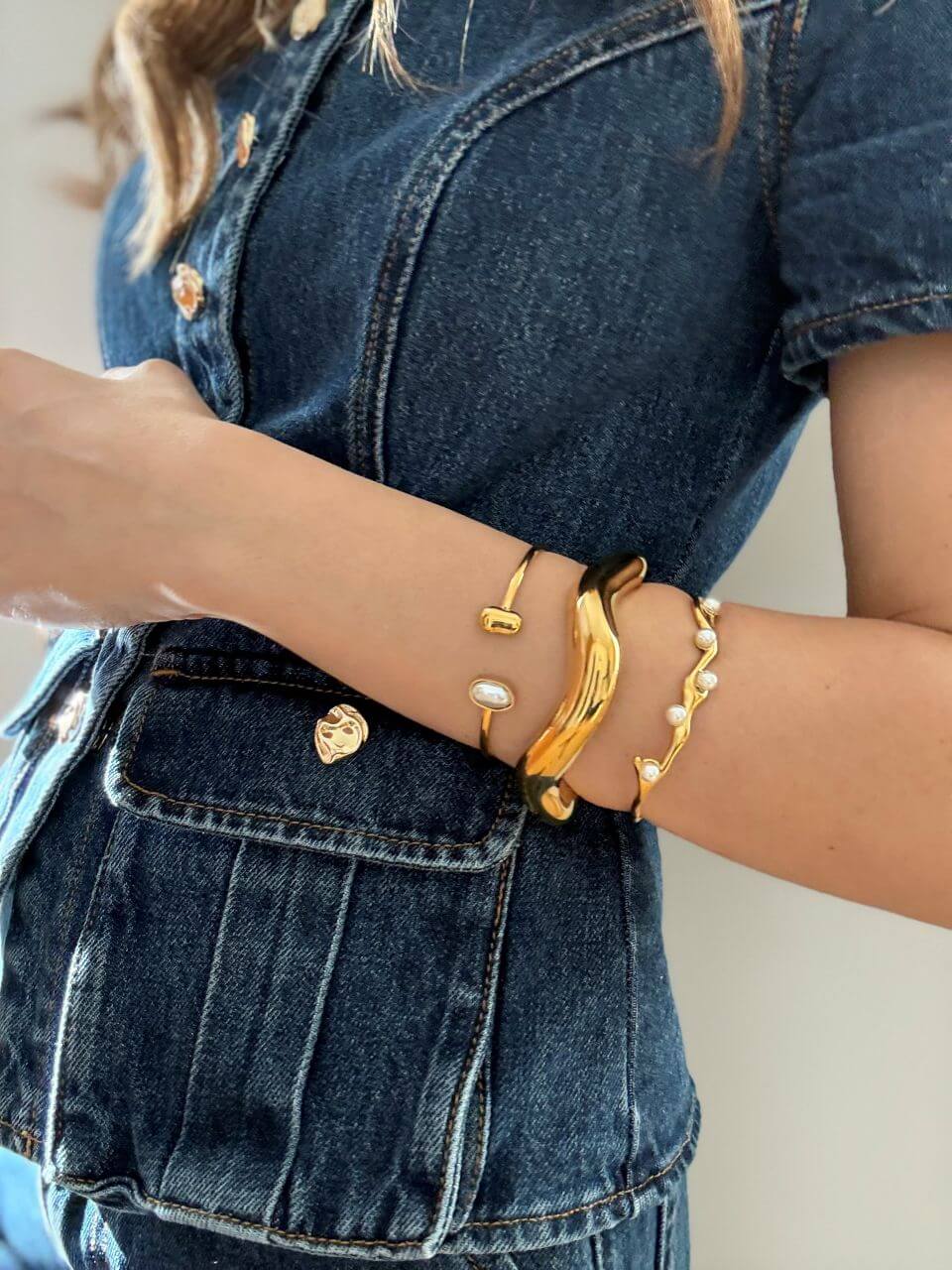 Gold Plated Pearl Bangle Bracelet 18K Gold Plated