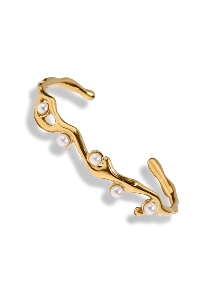 Gold Plated Pearl Bangle Bracelet 18K Gold Plated