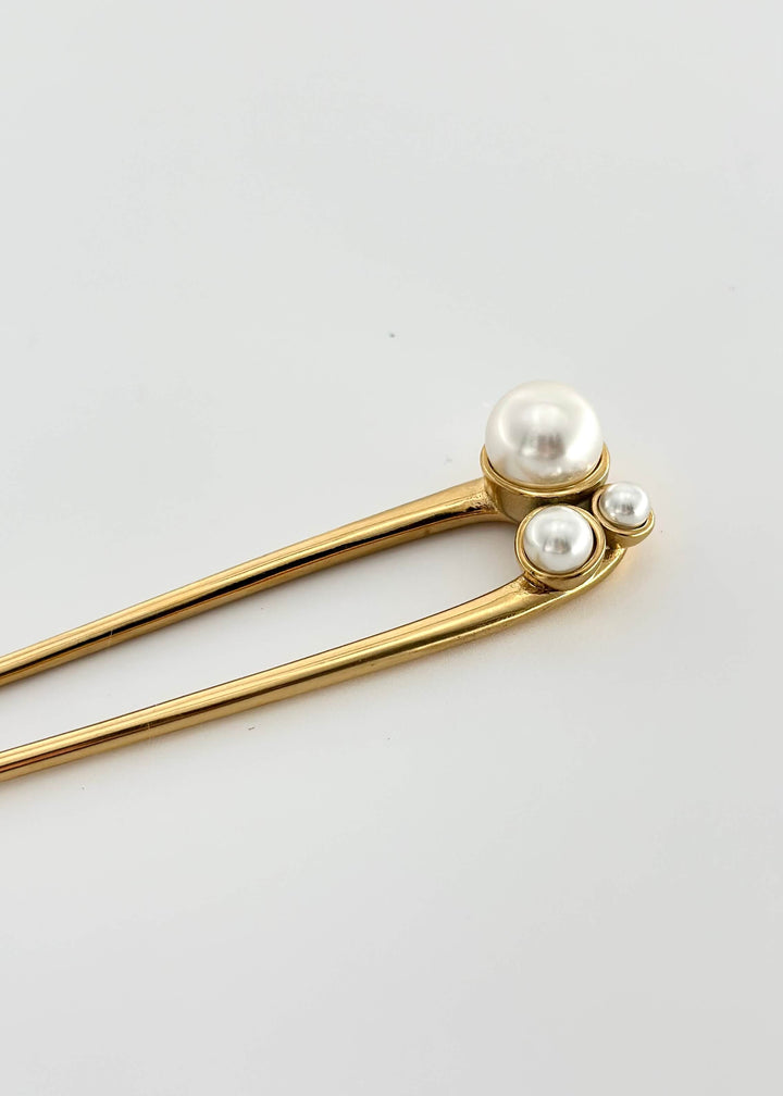 18K Gold Plated Pearl Hair Pin Fork