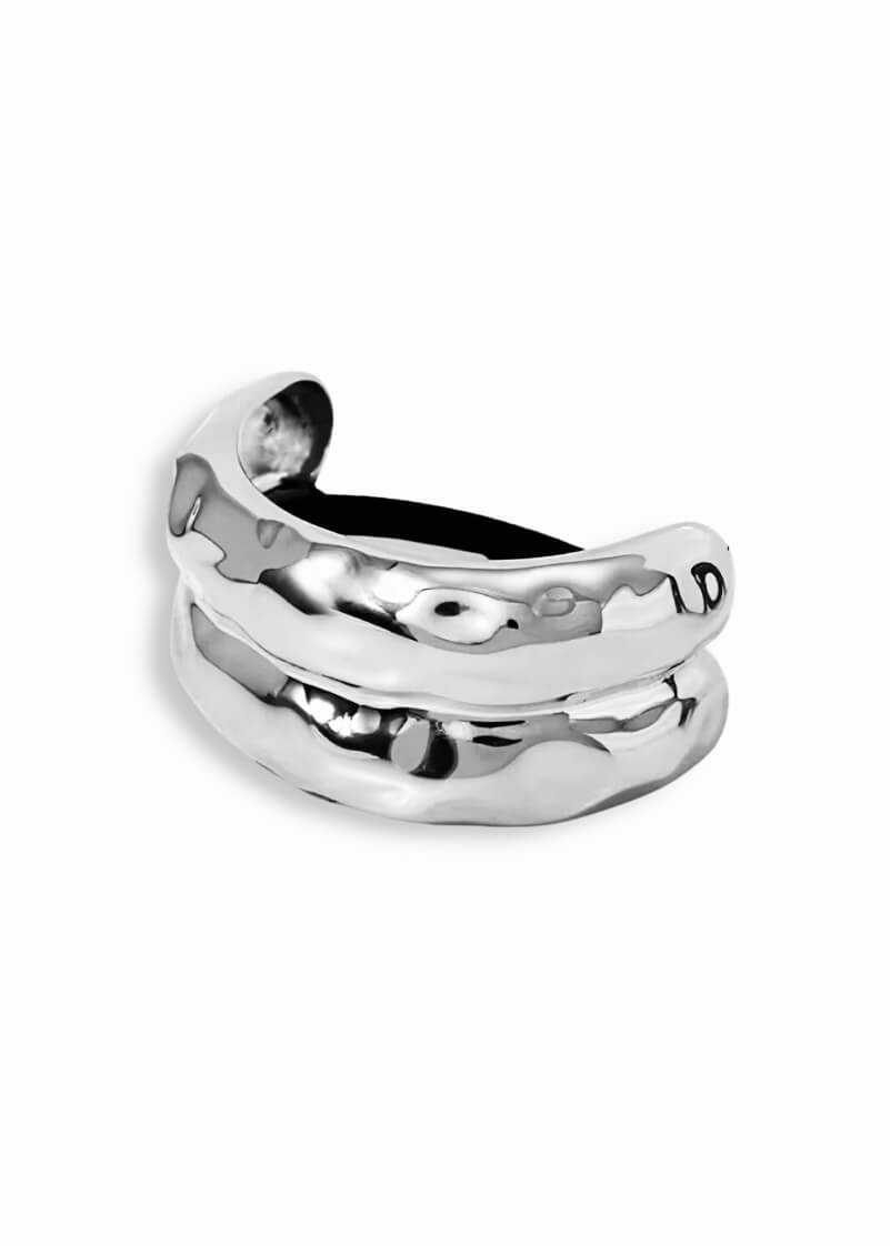 Large Stainless steel hair hammered cuff with a polished finish