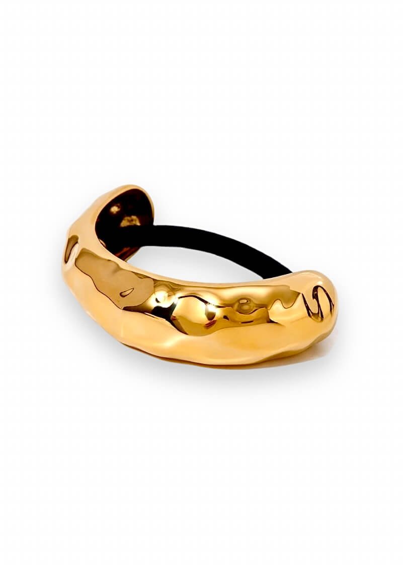 Medium 18K gold plated hammered hair cuff with a polished finish