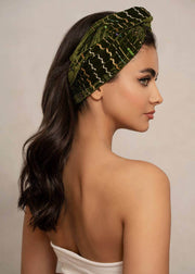 Green Embroidered Velvet Turban