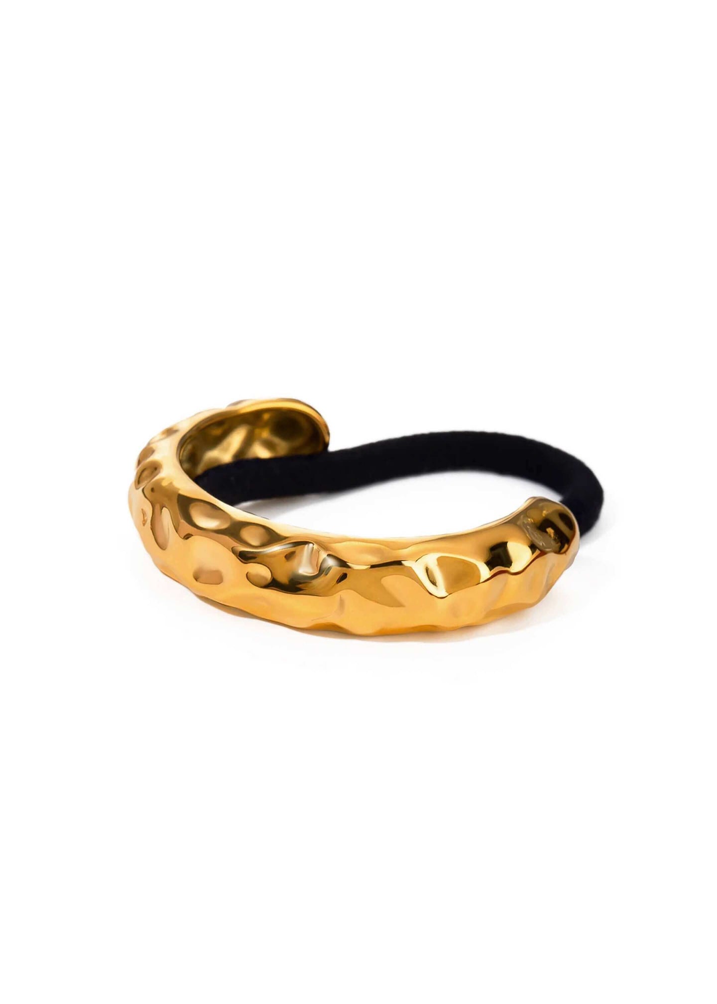 Small 18K gold plated hammered hair cuff with a polished finish for delicate and elegant hairstyles.