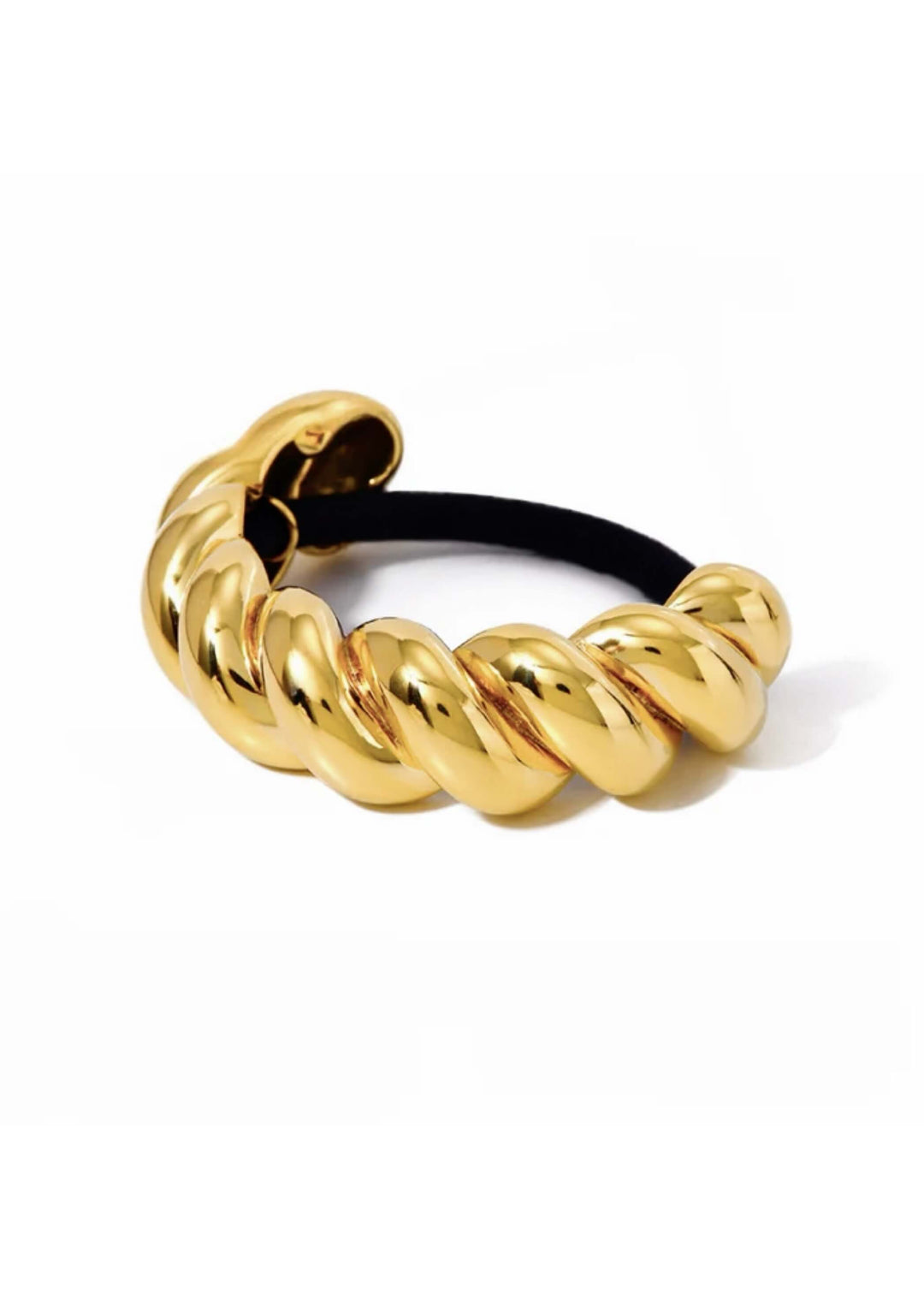 Twisted 18K gold plated hair cuff with a polished finish for delicate and elegant hairstyles.